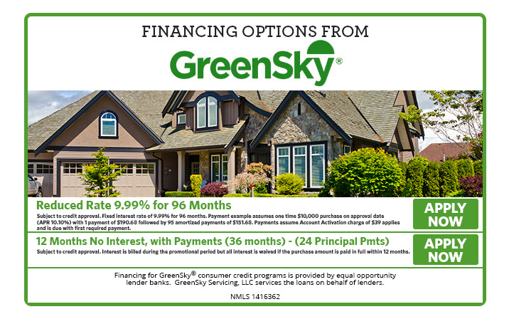 GreenSky Financing graphic detailing options for financing insulation services in MD, DC & VA.